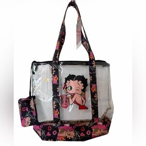 Betty Boop Clear Tote with Pink and Black Printed Trim